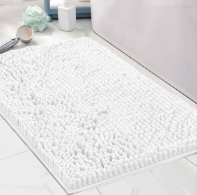 White Soft Cozy Chenille Bath Mat Absorbent Bathroom Rug