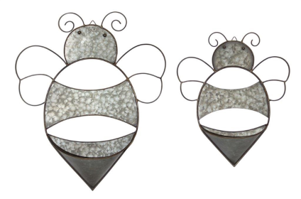 Bee Wall Pocket (Set of 2) 10.75"L x 12.5"H, 14.25"L x 17"H Iron