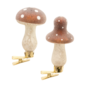 Mushroom Clip Ornament (Set of 12) 3.75"H, 4"H Glass