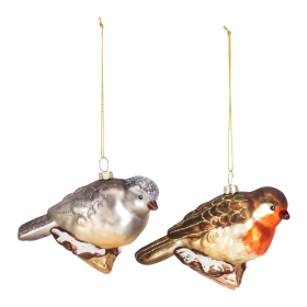 Bird Ornament (Set of 12) 4.25"L x 3.25"H Glass