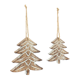 Tree Ornament (Set of 12) 4"H, 5.75"H Wood