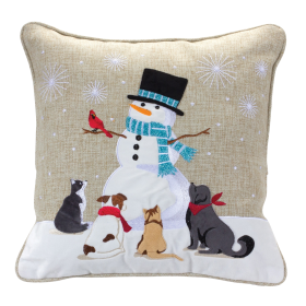 Embroidered Snowman Holiday Pillow