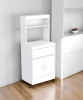 56" White Microwave Kitchen Cabinet With Two Doors And Drawer