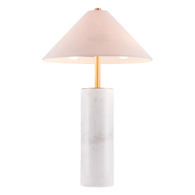 55" White Metal Bedside Table Lamp With Beige Empire Shade