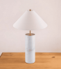 55" White Metal Bedside Table Lamp With Beige Empire Shade