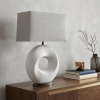 27" White Geometric Table Lamp With Gray Shade