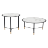 Set of Two White and Black Faux Marble And Glass And Steel Round Bunching Coffee Tables