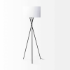 66" Black Tripod Floor Lamp With White Fabric Drum Shade