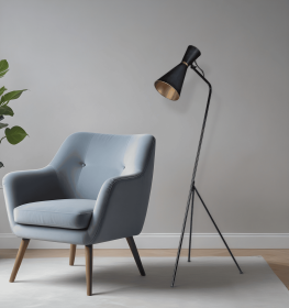 58" Black Metal Tripod Floor Lamp With Black And Gold Metal Cone Shade
