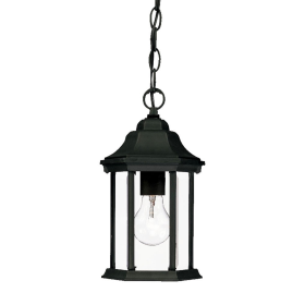12" Narrow Matte Black Glass Lantern Hanging Light