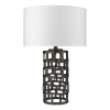 26" Black Metal Column Table Lamp With White Drum Shade