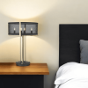 25" Brass Metal Four Light Geometric Table Lamp With Black Drum Shade