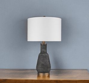 Distressed Ceramic Table Lamp With Drum Shade