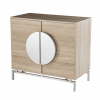 32" Natural and Chrome Mirrored Circle Double Door Bar Cabinet