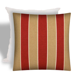 17" X 17" Red And Cream Zippered Striped Throw Indoor Outdoor Pillow