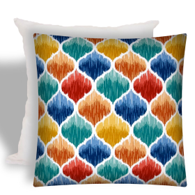 17" X 17" Blue And Green Zippered Quatrefoil Throw Indoor Outdoor Pillow