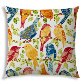 20" X 20" Red And White Bird Blown Seam Throw Indoor Outdoor Pillow