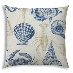 20" X 20" Tan And Navy Seashells Zippered Nautical Throw Indoor Outdoor Pillow