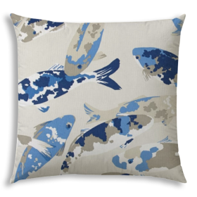 20" X 20" Taupe And Navy Fish Zippered Coastal Throw Indoor Outdoor Pillow