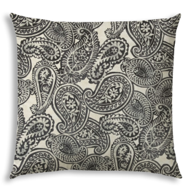 20" X 20" Gray And Cream Zippered Paisley Throw Indoor Outdoor Pillow
