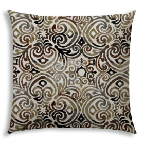 20" X 20" Gray And Cream Zippered Ikat Throw Indoor Outdoor Pillow