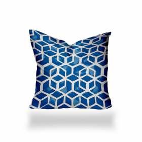 16" X 16" Blue And White Enveloped Geometric Throw Indoor Outdoor Pillow