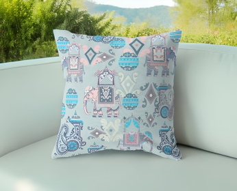 20" Gray Pink Tribal Indoor Outdoor Zip Throw Pillow