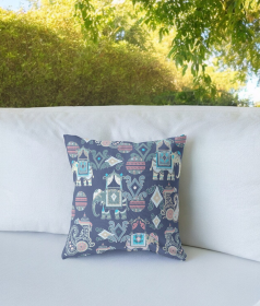 20" Blue Gray Tribal Indoor Outdoor Zip Throw Pillow