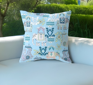 20" Sky Blue Tribal Indoor Outdoor Zip Throw Pillow