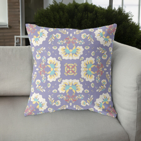 20" Purple White Floral Indoor Outdoor Zip Throw Pillow