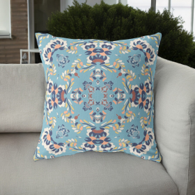 20" Blue Peach Filigree Indoor Outdoor Zip Throw Pillow
