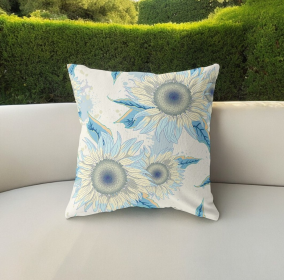 20" White Yellow Sunflower Indoor Outdoor Zippered Throw Pillow