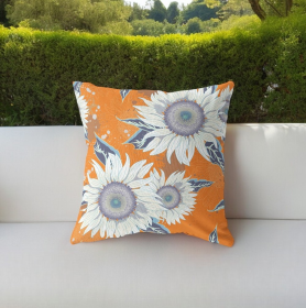 20" Orange White Sunflower Indoor Outdoor Zippered Throw Pillow