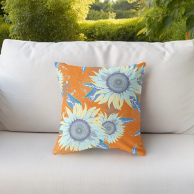 20" Orange Blue Sunflower Indoor Outdoor Zippered Throw Pillow