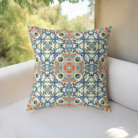 26" Blue Cream Cloverleaf Indoor Outdoor Throw Pillow