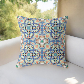 26" Blue Peach Cloverleaf Indoor Outdoor Throw Pillow