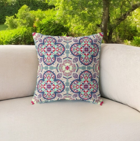 26" Mauve Blue Cloverleaf Indoor Outdoor Throw Pillow