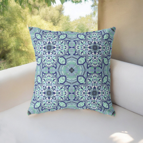 26" Blue Aqua Cloverleaf Indoor Outdoor Throw Pillow