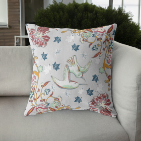 26" Gray Bird and Nature Indoor Outdoor Throw Pillow