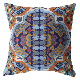 26" Orange Blue Boho Indoor Outdoor Throw Pillow