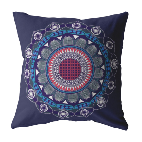 26" X 26" Navy Blue Blown Seam Geometric Indoor Outdoor Throw Pillow