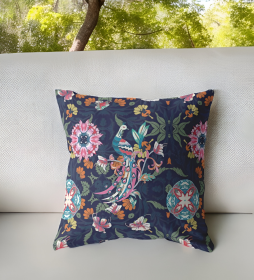 20" Navy Pink Peacock Indoor Outdoor Zippered Throw Pillow