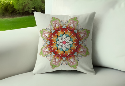 20" Orange Green Mandala Indoor Outdoor Zip Throw Pillow