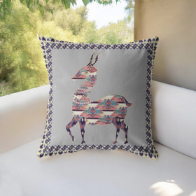 20" Purple Cream Boho Deer Indoor Outdoor Zippered Throw Pillow