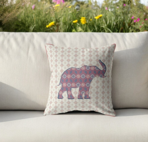 20" Magenta Elephant Indoor Outdoor Zip Throw Pillow