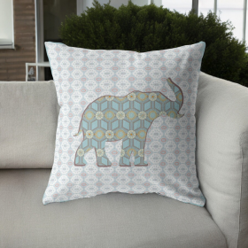 20" Blue Elephant Indoor Outdoor Zip Throw Pillow