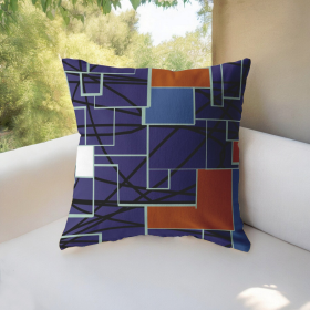 20" Navy Puzzle Piece Indoor Outdoor Zippered Throw Pillow