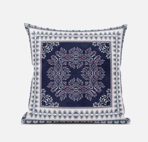 20"x20" Blue Pink White Zippered Suede Geometric Throw Pillow