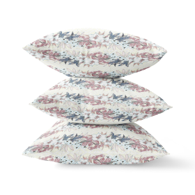 26" X 26" White And Pink Blown Seam Floral Indoor Outdoor Throw Pillow