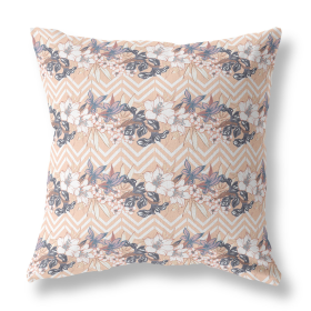 26" X 26" Light Peach Blown Seam Floral Indoor Outdoor Throw Pillow